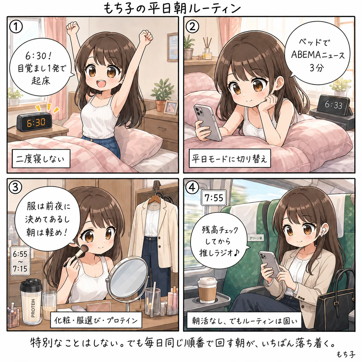 もち子の平日朝ルーティン(4コマ)