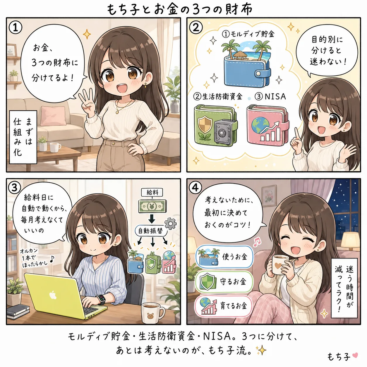 もち子とお金の3つの財布(4コマ)