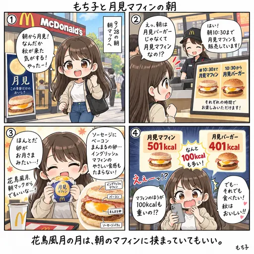 朝から月見を食べたら、秋が来た。花鳥風月は、朝マックから始めてもいい(4コマ漫画)